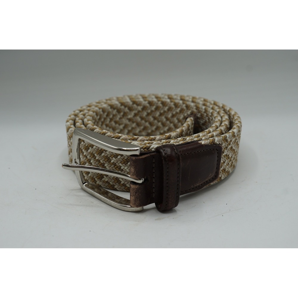 Samuel Hubbard Mens Woven Stretch Belt Brown Tan Braided Leather Trim 48 Inch